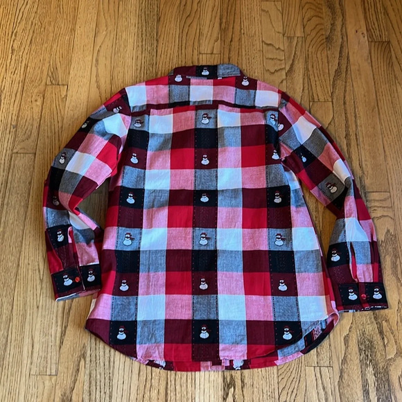 VTG plaid snowmen button downn women medium patchworkrk red white black - Picture 6 of 6